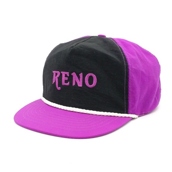 Vintage Reno Nylon Snapback Trucker Hat Neon Cap